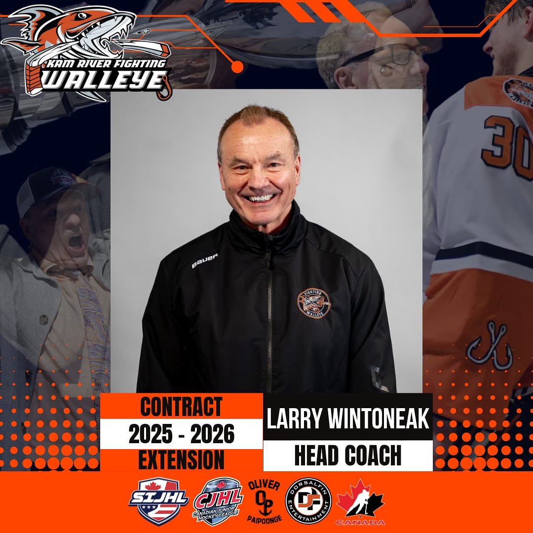 The Fighting Walleye are pleased to announce the signing of Head Coach Larry Wintoneak to a contract extension for the 25-26 season

With Wintoneak as bench boss, the club posted a 29-8-1 reg. season record, our 2nd Bill Salonen Cup Championship and 1st win at the Centennial Cup