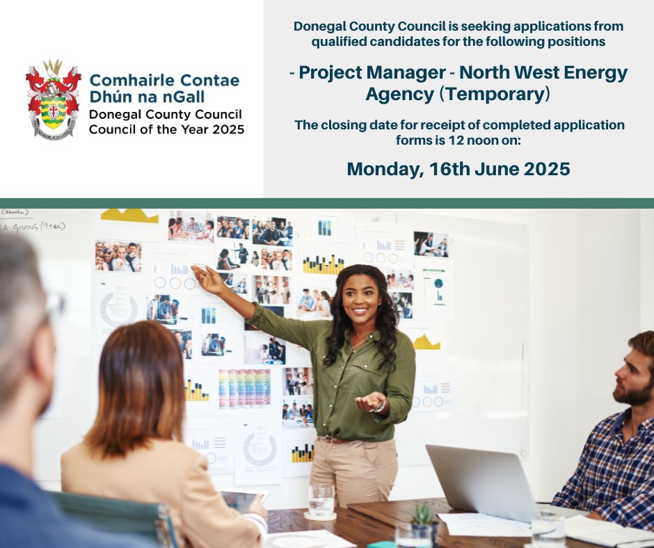 The following vacancies are being advertised by Donegal County Council;

- Project Manager - North West Energy Agency  (Temporary)

Closing date; 12 noon 12.05.2025

Further Info; donegalcoco.ie/recruitment/

#localgovjobs #donegal #jobs
