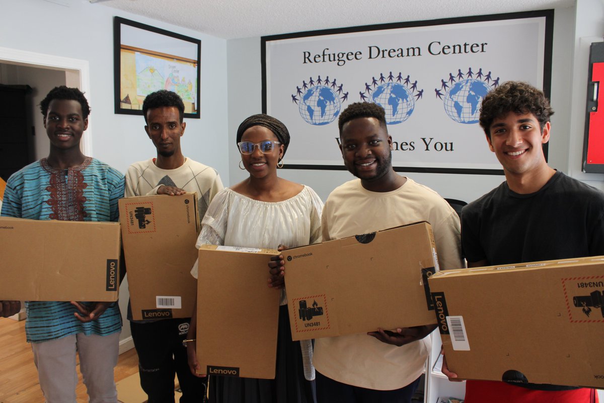 RefugeeDream's tweet image. Today, Sam from @MosesBrown delivered a donation of 17 Lenovo Chromebooks to be used in the computer classes at RDC. Many refugees come to us with little understanding of how to operate a computer, and we are incredibly grateful to MB for donating these essential resources.