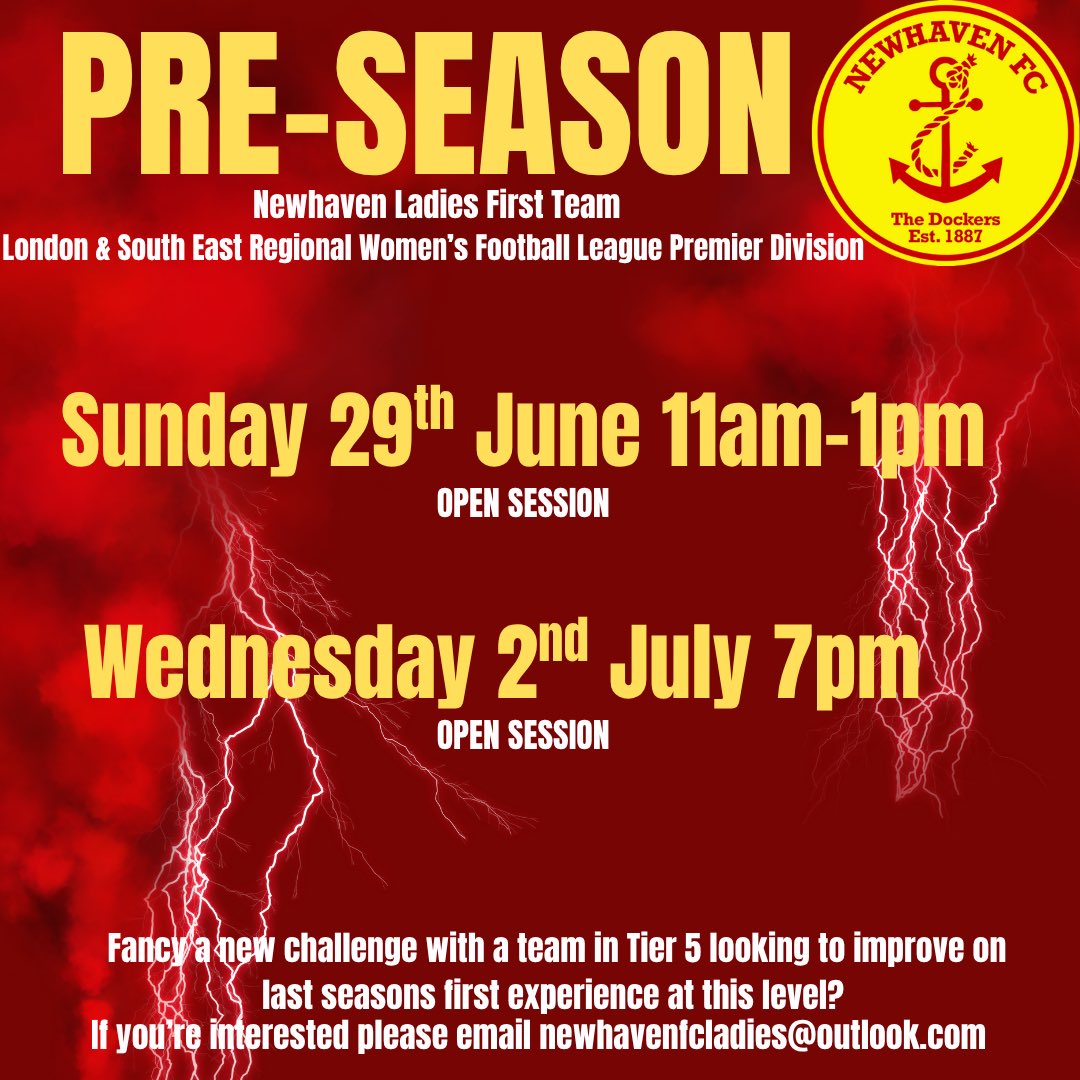 Newhaven Ladies FC (@newhavenladies) on Twitter photo ⚽️🔴🟡 OPEN SESSIONS!
Fancy a new challenge with a Tier 5 team who are looking to improve on last seasons first experience at this level?
If you’re interested please email newhavenfcladies@outlook.com
#COYD ⚽️🔴🟡 OPEN SESSIONS!
Fancy a new challenge with a Tier 5 team who are looking to improve on last seasons first experience at this level?
If you’re interested please email newhavenfcladies@outlook.com
#COYD