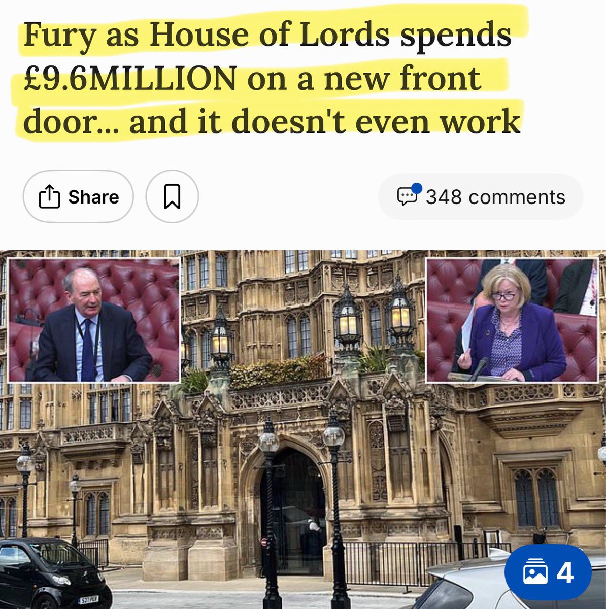 🚨TAX - The House of Lords has a new door. It cost taxpayers £9.6 MILLION ! …. For a fucking DOOR!

… And it doesn’t even work !

You cannot hate the system enough. You just can’t 💣