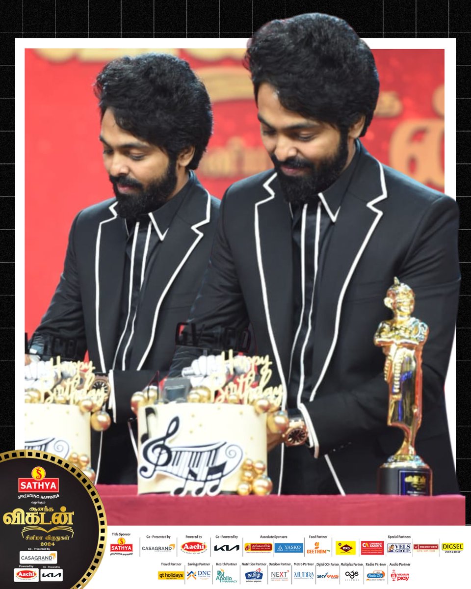 'HBD Maame!' 💥 🎂 ஆனந்த விகடன் சினிமா விருதுகள் 2024 விழாவில் பிறந்தநாள் கொண்டாடிய இசையமைப்பாளர் மற்றும் நடிகர் ஜி.வி. பிரகாஷ் குமார்.

#HBDGVPrakashKumar | #GVPrakashKumar | #VikatanCinemaAwards2024 | #VikatanAwards