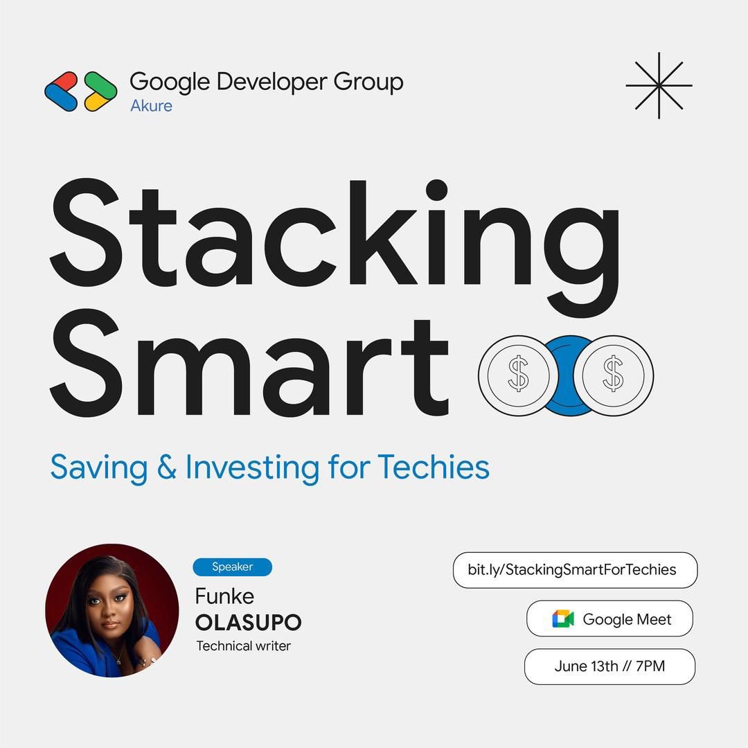 gdg_akure's tweet image. We’re live at #StackingSmart with @OlasupoFunke. 

Here’s a thread for all the gems that’ll be dropping tonight 🧵

Stay tuned🧑‍🍳