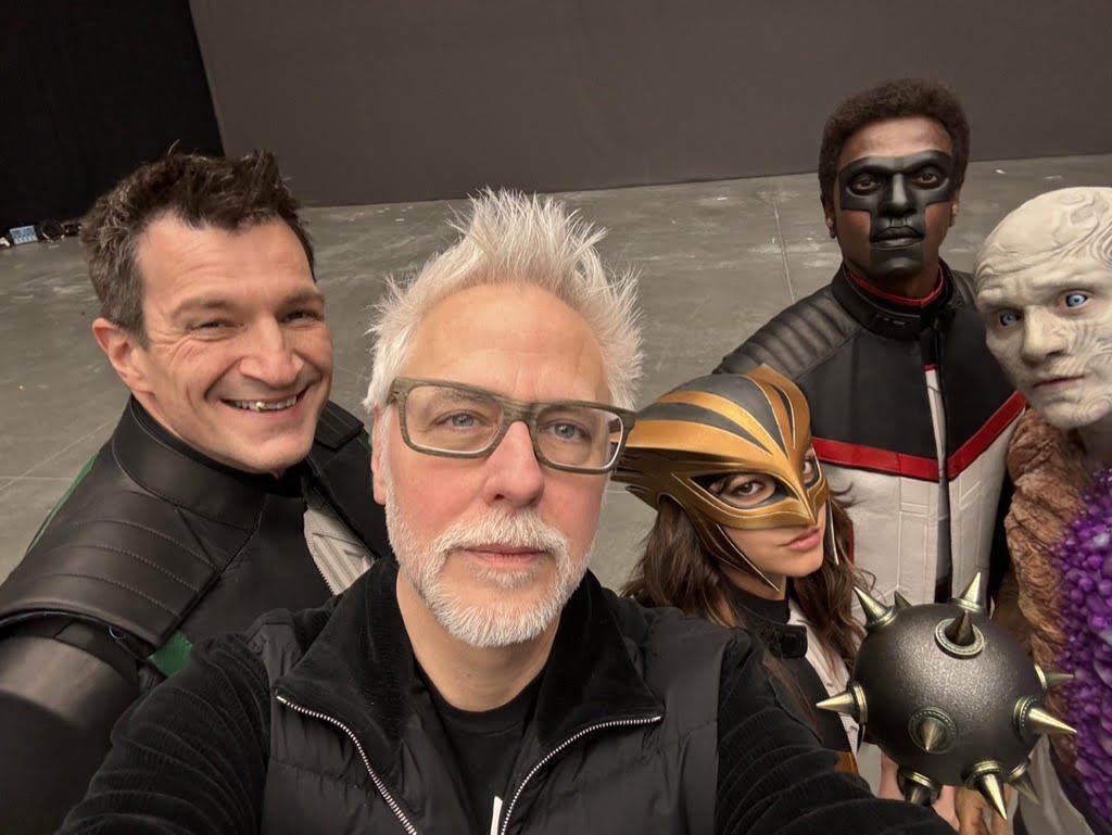 At the first costume test with our nascent super “heroes”, Green Lantern Guy Gardner, Hawkgirl, Mr. Terrific and Metamorpho. #Superman 

March 12, 2024.