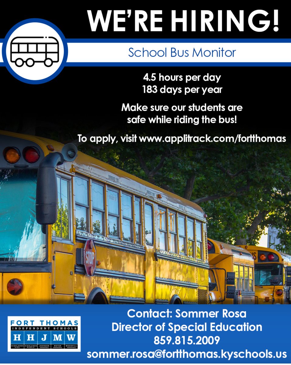 Fort Thomas Schools (@ftschools) on Twitter photo We are hiring in Fort Thomas!
Please see these opportunities to join the wonderful team of professionals in our District and work with amazing students.
<a href="/FTSUPT/">Brian Robinson</a> We are hiring in Fort Thomas!
Please see these opportunities to join the wonderful team of professionals in our District and work with amazing students.
<a href="/FTSUPT/">Brian Robinson</a>