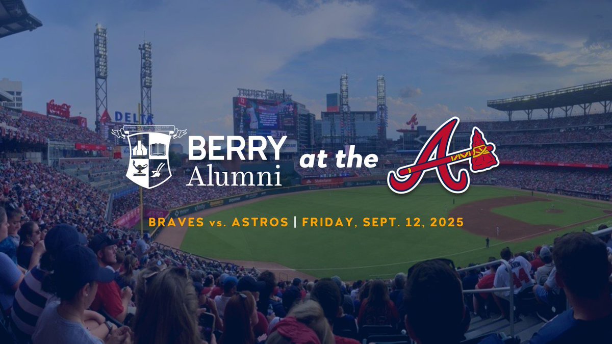 🏟️ BERRY ALUMNI: Sept. 12 at Truist Park is going to be EPIC!

✅ Unlimited food at Terrace Gardens
✅ Braves vs. Astros premium seats
✅ Fireworks show finale
✅ Your Berry family

Space is limited. Register now at alwaysberry.com/braves

Registration closes Aug. 10!