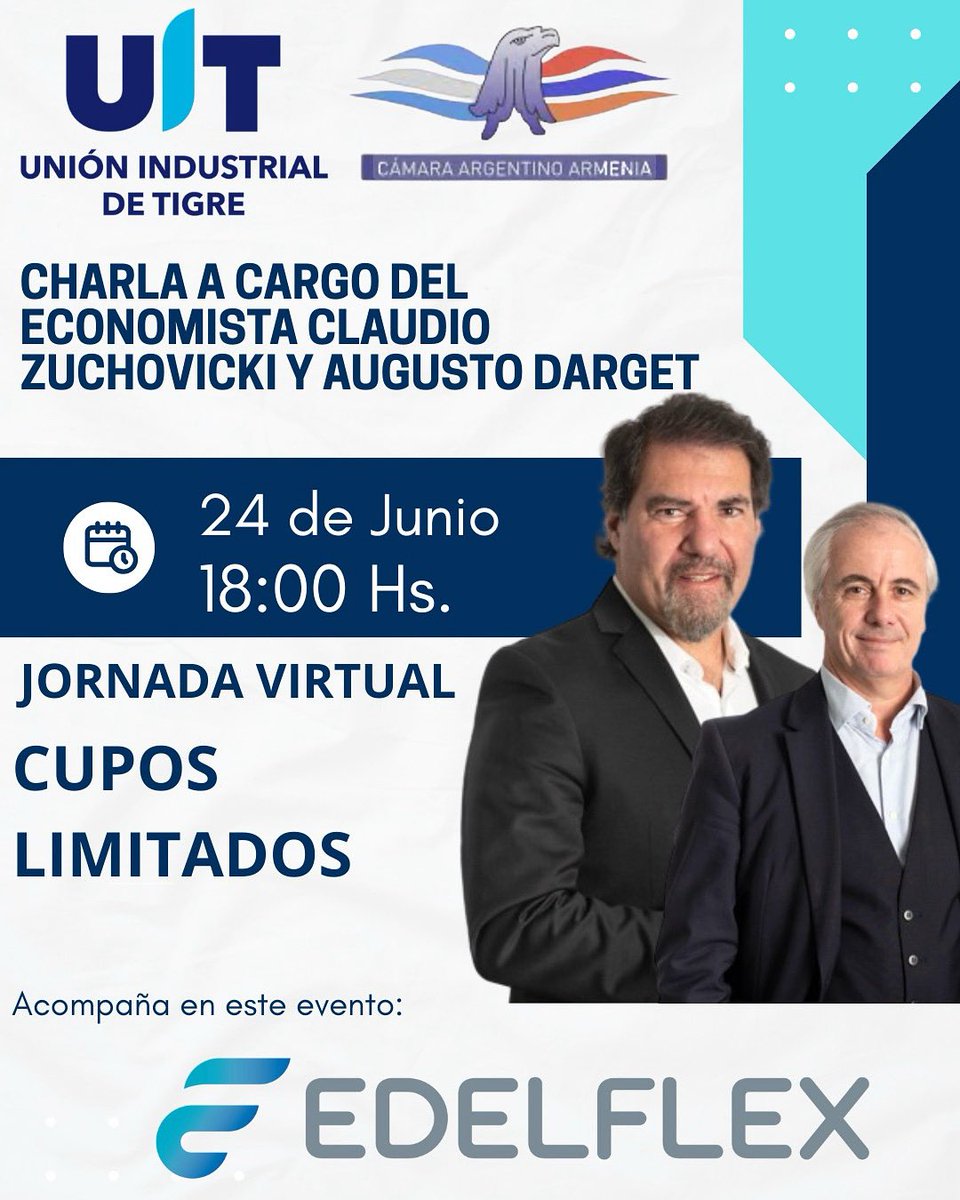 ¡No te pierdas la jornada virtual con <a href="/ClaudioZucho/">Claudio Zuchovicki</a> y @AugustoDarget! 🗓️ 24/06, 18hs. 💻

Análisis de mercado y perspectivas financieras que te interesan.  ¡Inscribite GRATIS! 👇

[docs.google.com/forms/u/1/d/1v…]

#Finanzas #Inversiones #Zuchovicki #Darget #EventoOnline #Mercado