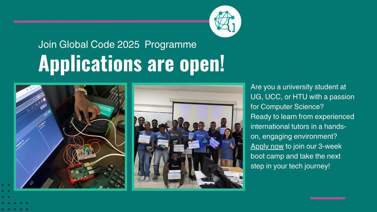 Global Code 2025 has officially launched!

Ready to learn new skills, tackle real challenges &amp; collaborate with fellow students?  

With mentors guiding you every step.

Check your university for the registration link!  

#GlobalCode #UniversityStudents
