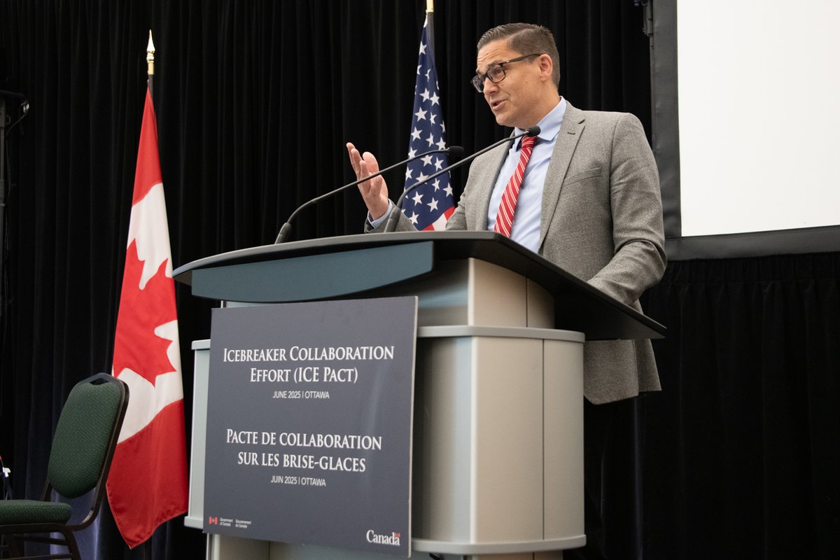 DMA_PSPC's tweet image. I was honoured to speak at the 2nd meeting of the ICE Pact National Coordinators and Working Groups with the US and Finland. As Arctic nations, we’ll continue to work to strengthen security and create a peaceful polar future through collaborative icebreaker development.