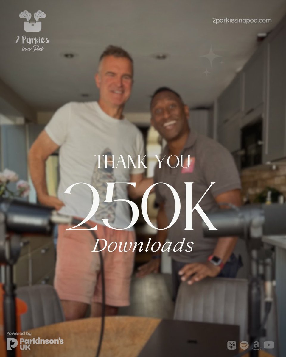 morethanatremor's tweet image. Humbled that our little Parkinson’s podcast, 2 Parkies in a Pod, has hit 250K listens! 💙
We’re beyond grateful to this amazing community that continues to reminds us we’re never alone on this journey 🙏
2parkiesinapod.com