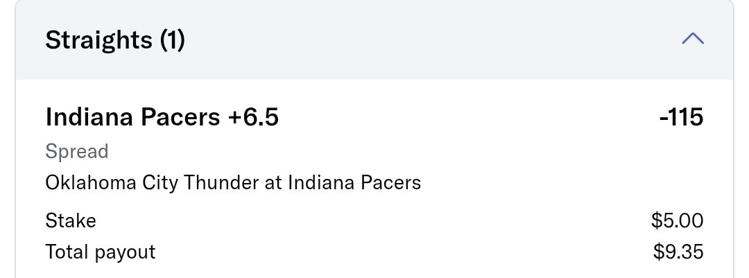 JamesMakesPicks's tweet photo. 🏀6/13 - Account Health
📔MGM 
1️⃣Pacers +6.5 vs OKC -115 (1u)

Circa and DK have this at 6. 

Tail or fade at your own risk.

#GamblingTwitter https://t.co/0EVZZZOG7D