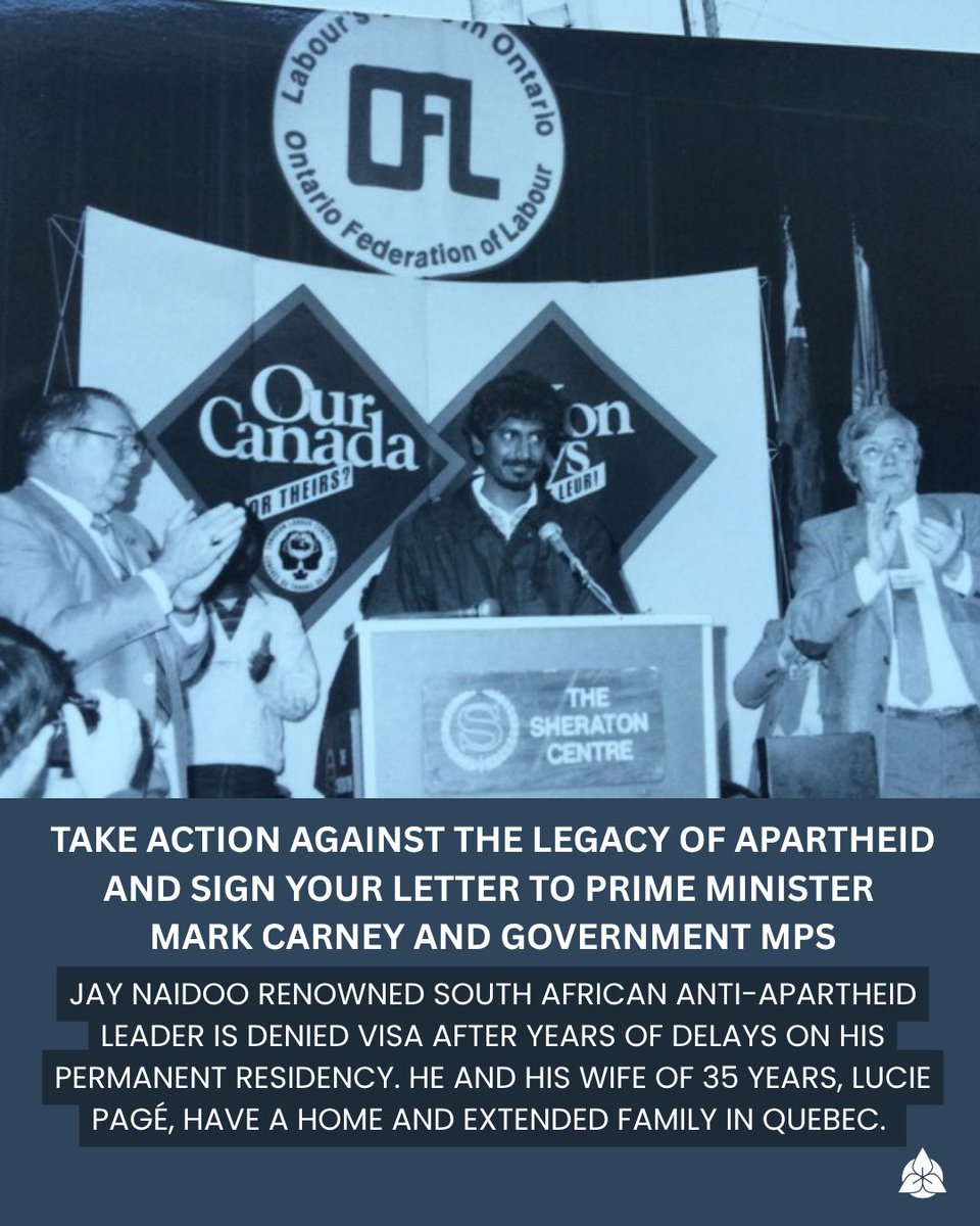 OFL (@oflabour) on Twitter photo Take action against the legacy of apartheid! Jay Naidoo renowned South African anti-apartheid leader is denied visa after years of delays on his permanent residency.
Send an email to PM <a href="/MarkJCarney/">Mark Carney</a> and government MPs.
Take action: ofl.ca/action/stop-th…
#OnPoli #CdnPoli Take action against the legacy of apartheid! Jay Naidoo renowned South African anti-apartheid leader is denied visa after years of delays on his permanent residency.
Send an email to PM <a href="/MarkJCarney/">Mark Carney</a> and government MPs.
Take action: ofl.ca/action/stop-th…
#OnPoli #CdnPoli
