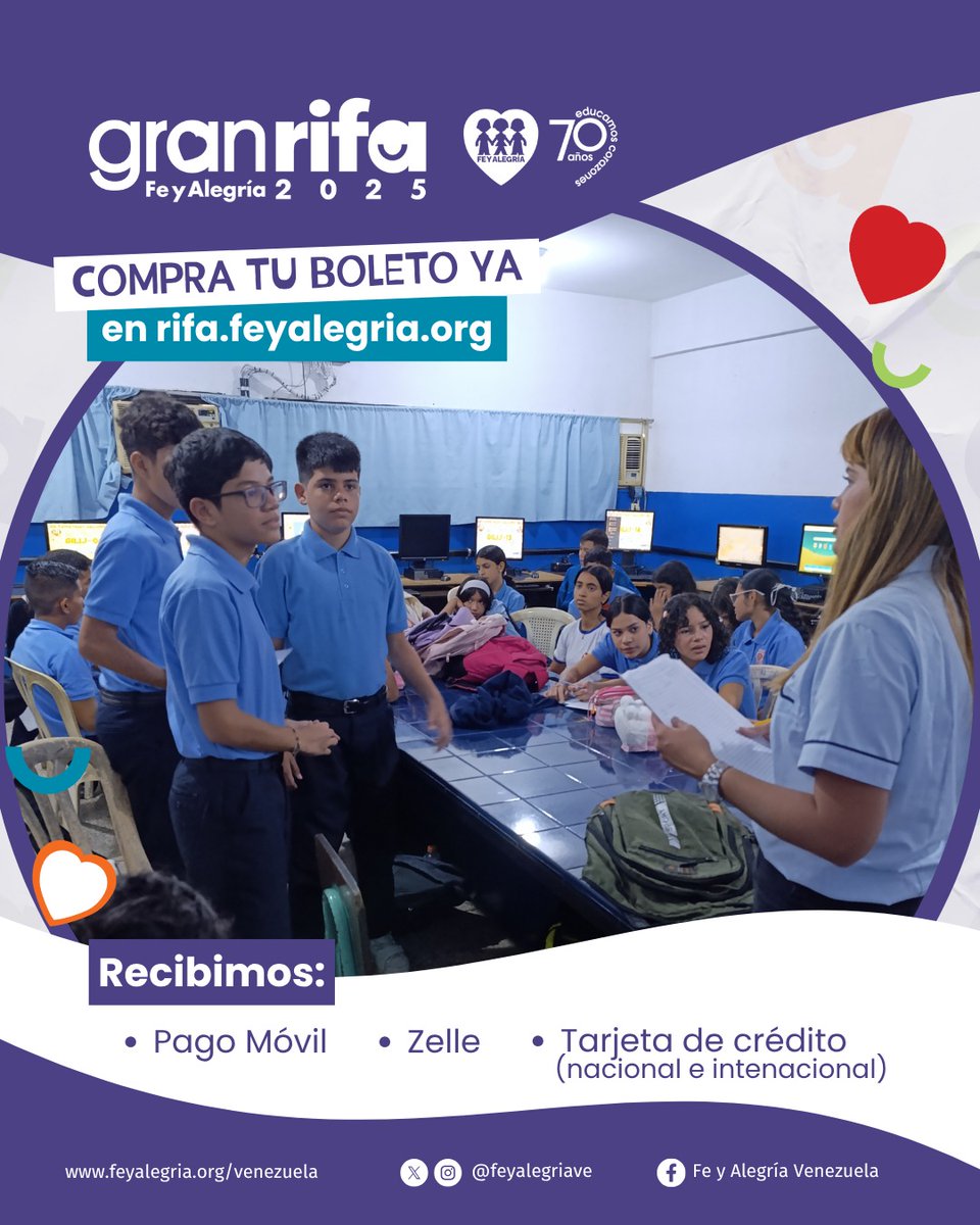 FyALaraLlanos's tweet photo. #13Jun  ¡La Gran Rifa Fe y Alegría está en su fase final! Apoya a más de 100 mil estudiantes para que tengan acceso a una educación de calidad. Adquiere tu boleto en https://t.co/MR8ndLdqTb y haz tu aporte hoy. ¡Con buena educación #GanaVenezuela! El sorteo es el 19 de junio. https://t.co/rDHMcUGTXj