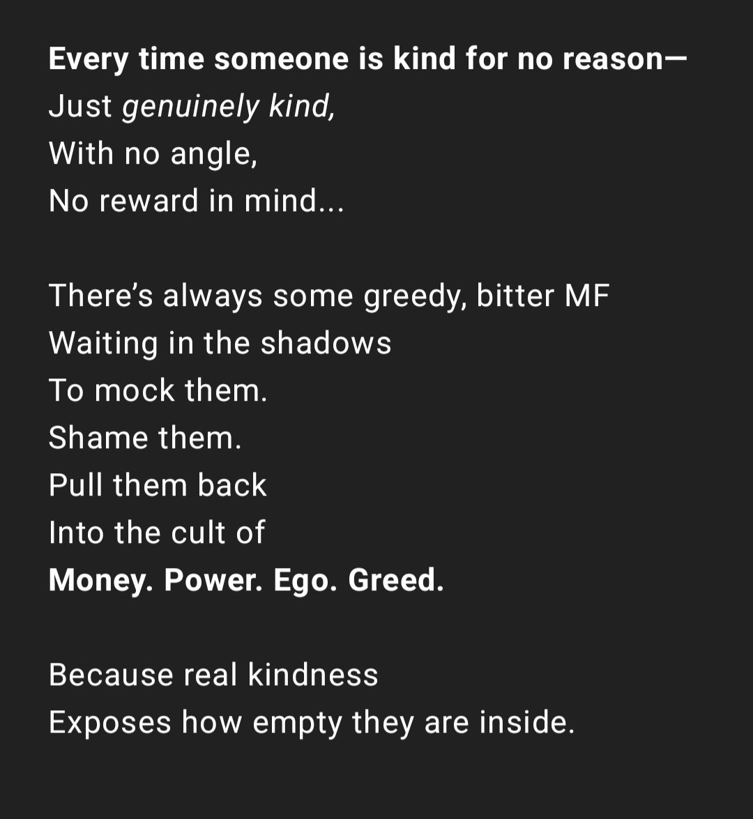 JustRide69's tweet image. MoneyPowerGreed
#SpiritualWarfare
#AuthenticVibes
#ConsciousAF
#EmotionalRevolution
#DeepThoughts
#PoeticJustice
#RebelSoul
#FuckTheNorm
#DarkTruth