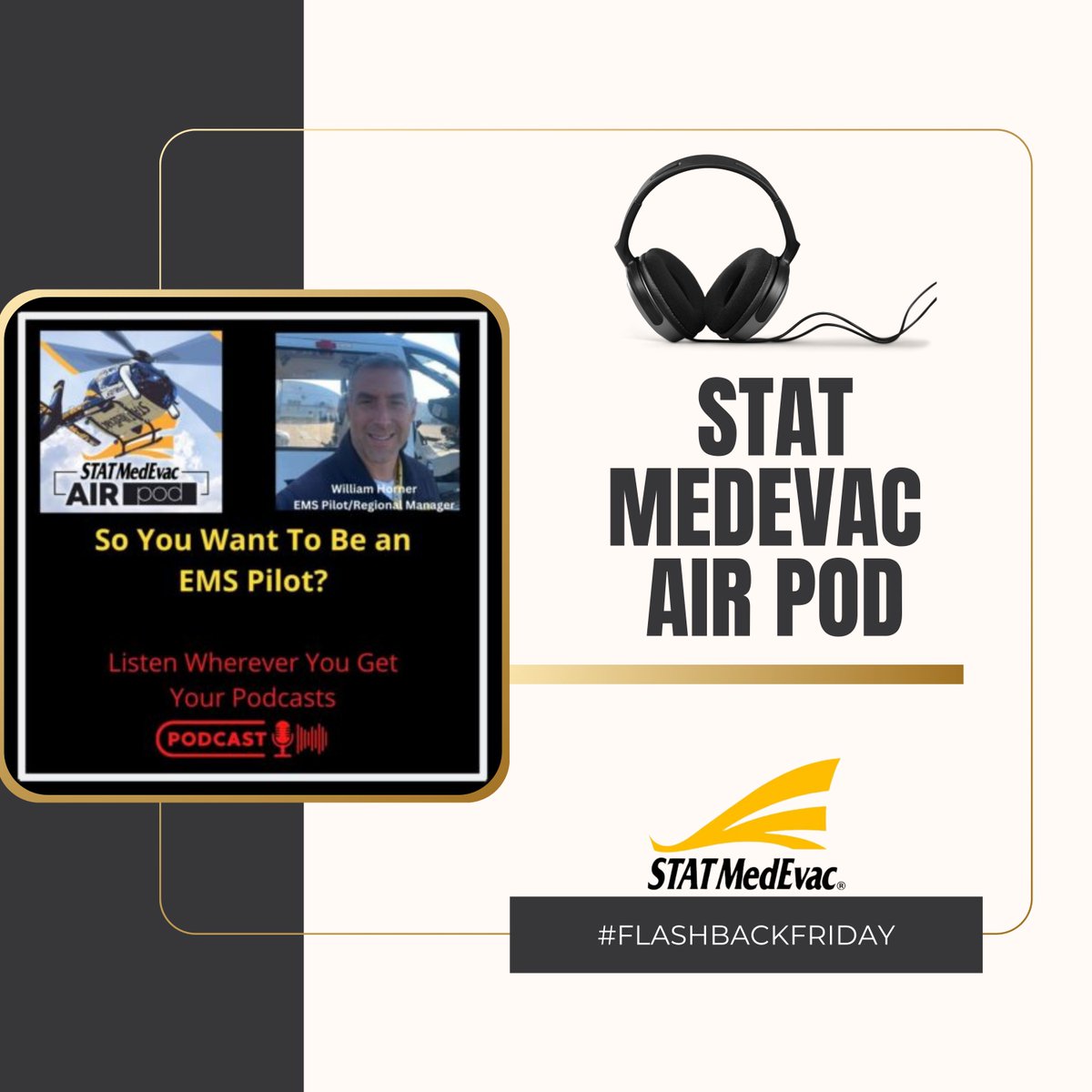 #FlashBackFriday - Have you ever wanted to be an EMS pilot? You may have missed this podcast when it was first released, but you can listen to it now  🎧

You can find all of our STAT MedEvac AirPod podcasts on our website  ▶️ statmedevac.com/blog/stat-mede…