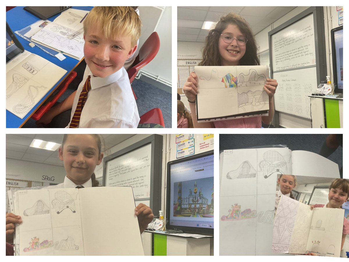 PDA_Y5's tweet image. We have been sketching buildings this afternoon in #pdaart incorporating ideas inspired by Zaha Hadid’s buildings and Morag Myerscough’s art work! 🏙️🌇✍🏼