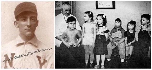 Archibald 'Moonlight' Graham treats children in Chilsom, Minnesota. He made his one and only appearance for the New York Giants in 1905 as a defensive replacement without a plate appearance and became a doctor.