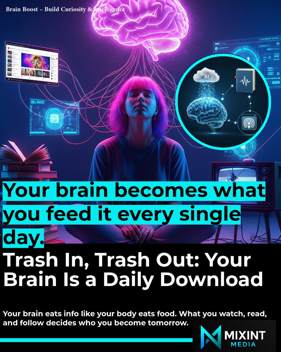 MixintMedia's tweet photo. 💡 Your brain is not a storage device—it’s a reaction device.
The content you consume becomes your thoughts.
Want sharper thinking? Change your mental feed.
#BrainBoost #SmartThinking #MentalDiet #MindHacks #MixintMedia #DailyGrowth #1PercentSmarter #RewireYourBrain #ThinkB https://t.co/ZH6sbozfTR