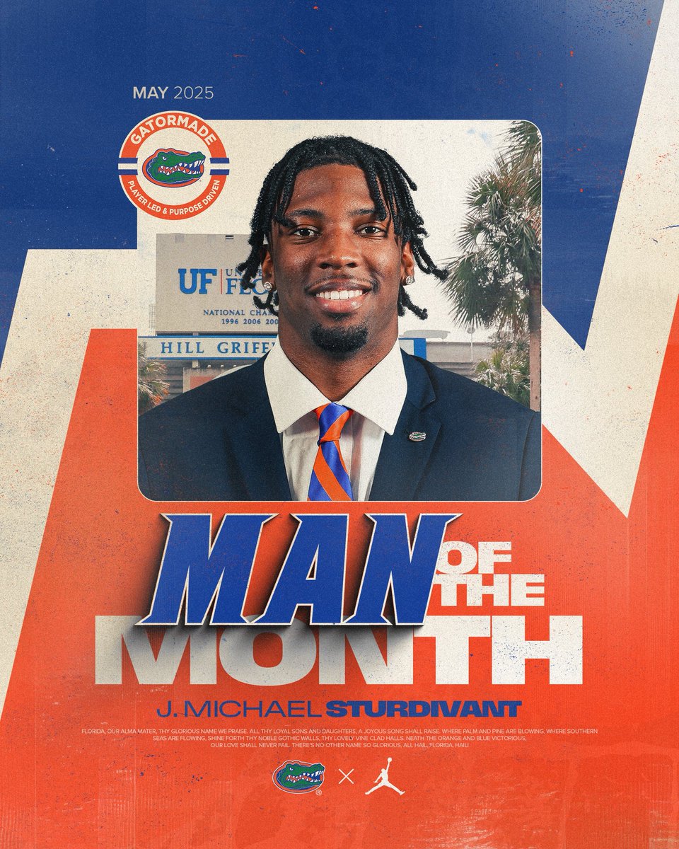 Florida Gators Football (@gatorsfb) on Twitter photo Congratulations to May’s #GatorMade <a href="/DannyWuerffel/">Danny Wuerffel</a> Man of the Month, <a href="/jmike_04/">J.Michael Sturdivant🖤</a> 🐊
This award is presented to the scholar-athlete who demonstrates holistic excellence in character, academics, service, and leadership.
#GoGators Congratulations to May’s #GatorMade <a href="/DannyWuerffel/">Danny Wuerffel</a> Man of the Month, <a href="/jmike_04/">J.Michael Sturdivant🖤</a> 🐊
This award is presented to the scholar-athlete who demonstrates holistic excellence in character, academics, service, and leadership.
#GoGators