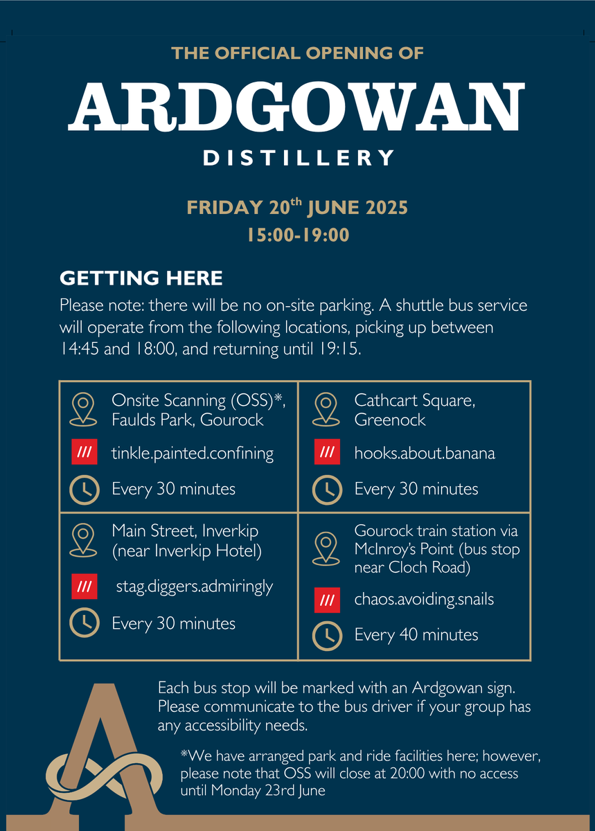 ArdgowanWhisky's tweet photo. It is just one week to go to our opening next Friday  - 🕒 3–7pm
📍 Ardgowan Distillery PA16 0DT
🎶 Live music from Reely Jiggered and The Laurettes
🚌 Shuttle  from Gourock, Greenock, Inverkip and Park &amp; Ride : Faulds Park.
 #FreeEvent #StreetFood #WhiskyLovers #NewDistillery https://t.co/FlUiJQT0mg