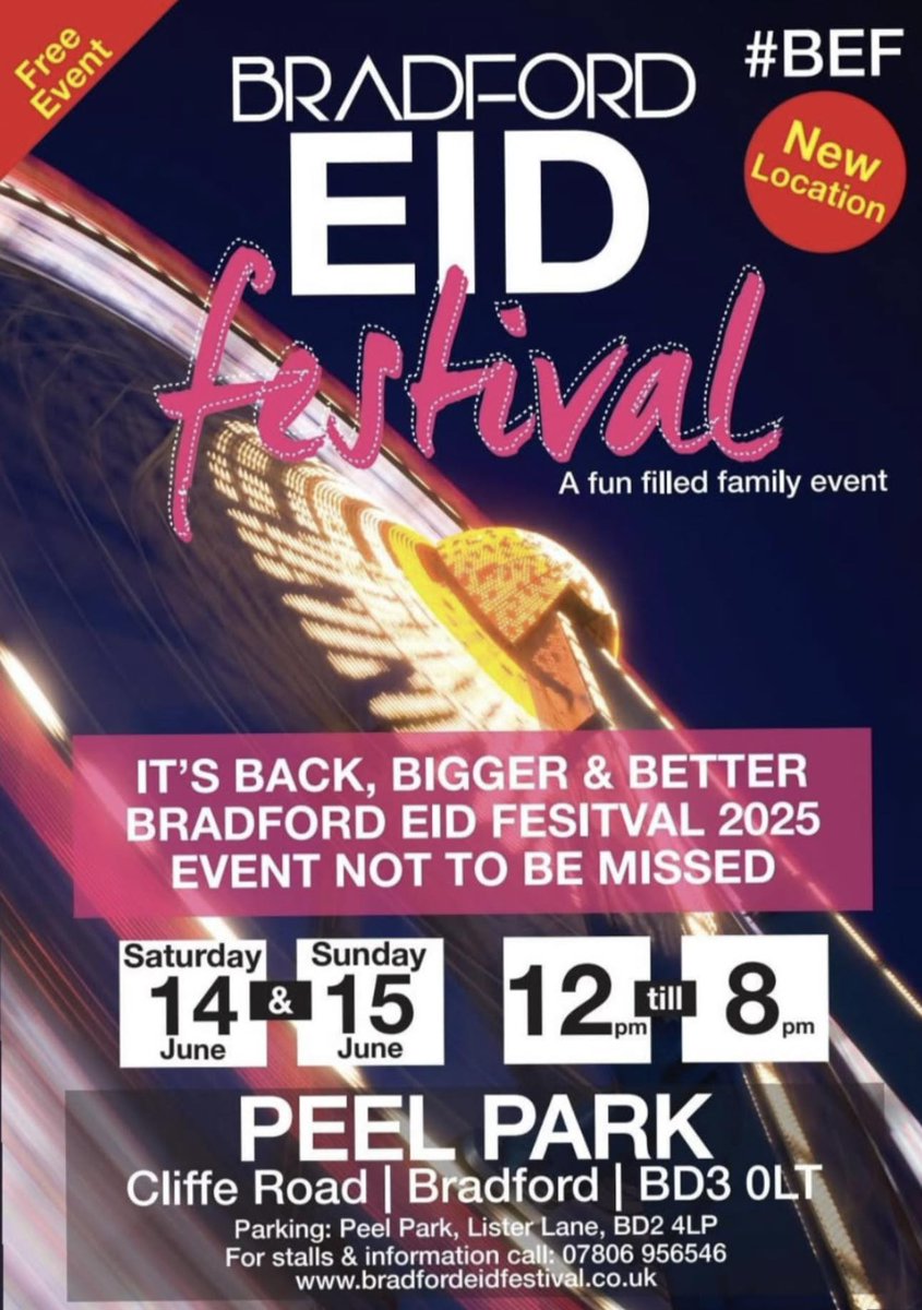 🌙✨  Join The Leap this weekend at Bradford Eid Festival 2025! ✨

🎉 Lots of joy, family fun, and celebration! Can't wait to see you! 🎉

✨ Free Entry | Everyone Welcome ✨

#BradfordEidFestival #Eid2025 #FamilyFun #BradfordEvents