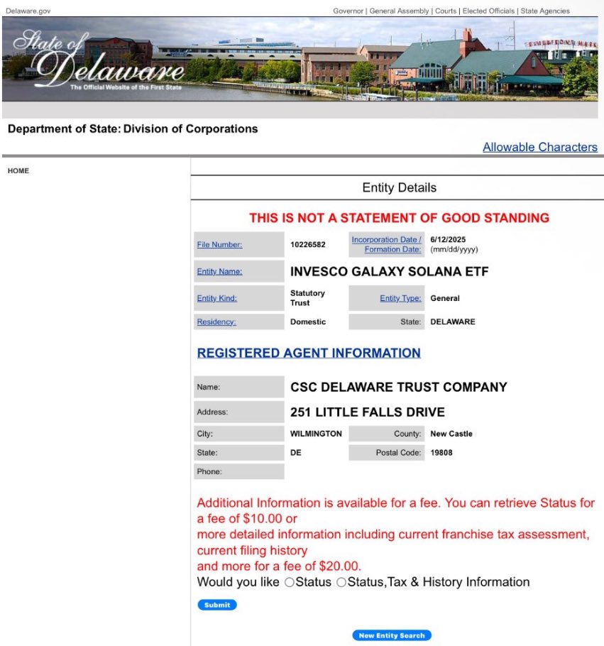🚨BREAKING: INVESCO GALAXY SOL ETF REGISTERED IN DELAWARE!!!🚨
