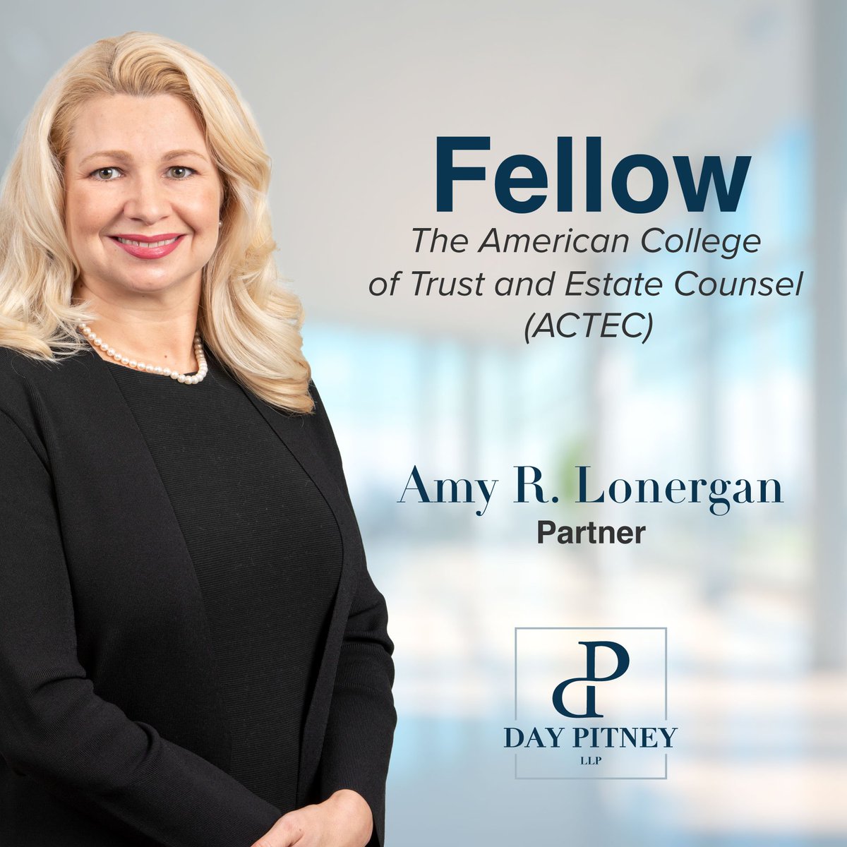 Please join us in congratulating Amy R. Lonergan on being elected a Fellow of ACTEC, one of the top honors in trusts and estates law. Her election brings our total to 14 ACTEC Fellows at the firm. Methodology here: hubs.ly/Q03s08rd0