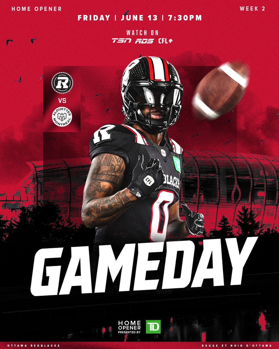 HOME IS <a href="/TD_Place/">TD Place</a> ‼️

🏟️: Pre-Game music, Chop ‘n’ Cheers &amp; $5 Fan First Menu
📺: TSN, RDS, CBSSN, CFL+
📻: TSN1200, 104.7 FM
🎟️: bit.ly/4kpIPFf 

#ALLIN | presented by <a href="/TD_Canada/">TD (Canada)</a>