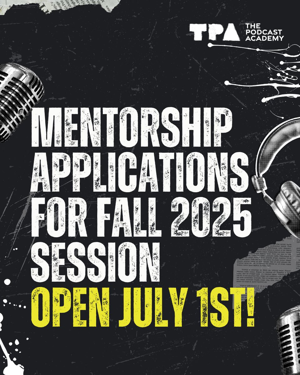 podcastacademy's tweet image. The TPA Mentorship Program connects creators with experienced peers for 1:1 support, structured goal-setting, and skill-building that goes beyond the basics.
🗓️ Fall 2025 session opens July 1 — mark your calendar!
thepodcastacademy.com/mentorship