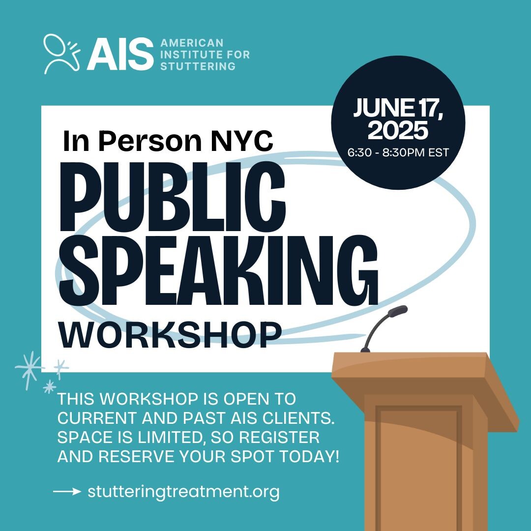 In Person NYC Public Speaking Workshop 🎤💬
Register at 🌐 stutteringtreatment.org/events/public-…

🗓️ June 17, 2025
🕡 6:30 pm - 8:30 pm EST
📍 27 West 20th Street, Suite 1203, New York, NY 10011

#AIS #AmericanInstituteforStuttering #PublicSpeaking #NYC