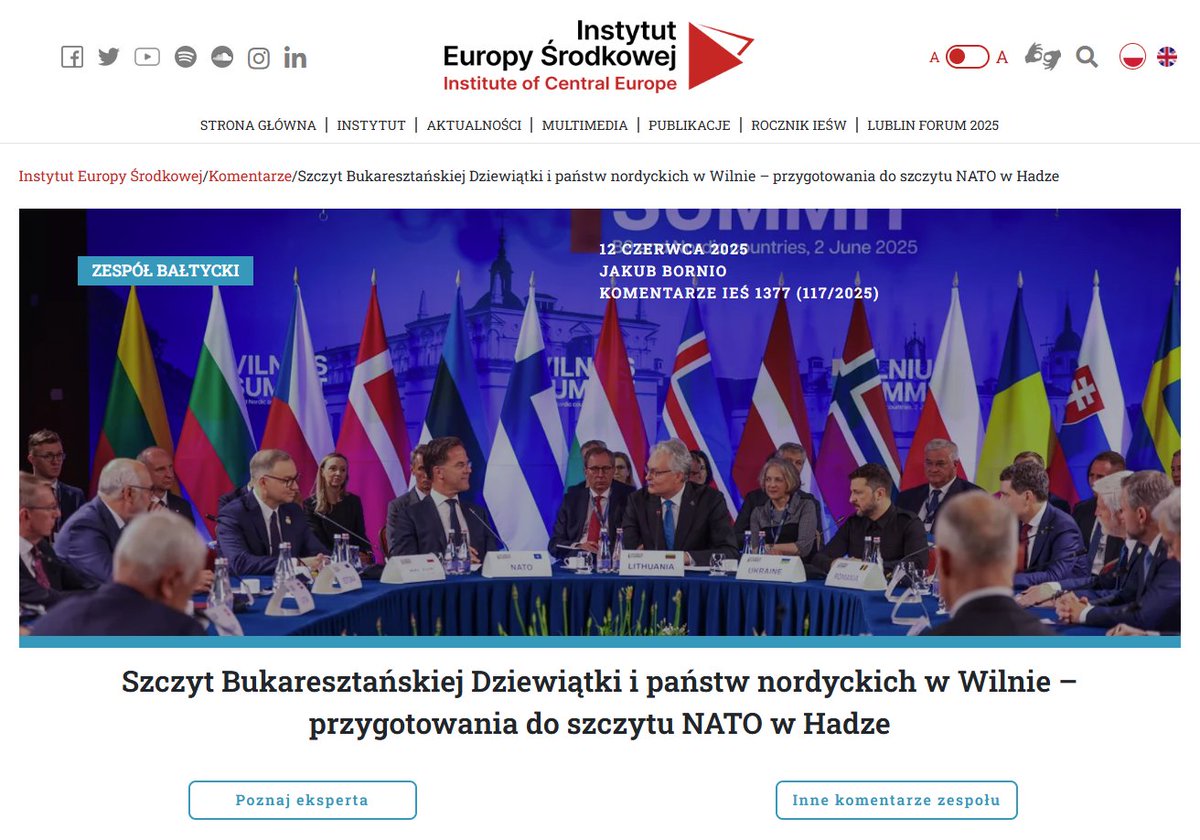 Małymi krokami zbliżamy się do szczytu NATO w Hadze. Po drodze mini-szczyt w formacie Bukaresztańskiej 9 i państw nordyckich 🧐. Zainteresowanych tym spotkaniem odsyłam do najnowszego komentarza dla <a href="/IES_Lublin/">IEŚ - Instytut Europy Środkowej</a> 👇
ies.lublin.pl/komentarze/szc…