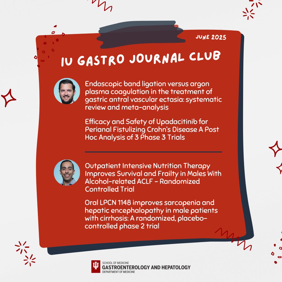 Indiana University Gastroenterology and Hepatology (@iugastro) on Twitter photo ☀️ June #JournalClub!
Fellows <a href="/SFBaroud/">Serge Baroud, MD</a> & <a href="/HassounehRamzi/">Ramzi Hassouneh</a> are leading this session, and kicking off summer learning. #GITwitter #GIFellowship
1️⃣ ow.ly/rq9C50W5qoO
2️⃣ ow.ly/MFkb50W5qoM
3️⃣ ow.ly/MjHF50W5qoL
4️⃣ ow.ly/Vaw050W5qoF ☀️ June #JournalClub!
Fellows <a href="/SFBaroud/">Serge Baroud, MD</a> & <a href="/HassounehRamzi/">Ramzi Hassouneh</a> are leading this session, and kicking off summer learning. #GITwitter #GIFellowship
1️⃣ ow.ly/rq9C50W5qoO
2️⃣ ow.ly/MFkb50W5qoM
3️⃣ ow.ly/MjHF50W5qoL
4️⃣ ow.ly/Vaw050W5qoF