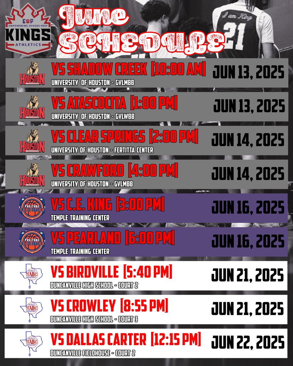 Empowering Others Prep Kings (@eophoops) on Twitter photo ๐จ College Coaches ๐จ
June is here and the grind begins! As we head into a competitive month of camps and the <a href="/Tabchoops/">๐๐ผ๐ฝ๐พ๐๐</a> showcase, we invite you to come evaluate our guys. Talent is deep โ and weโve got multiple prospects ready to make an impact at the next level!
#IAMKING ๐จ College Coaches ๐จ
June is here and the grind begins! As we head into a competitive month of camps and the <a href="/Tabchoops/">๐๐ผ๐ฝ๐พ๐๐</a> showcase, we invite you to come evaluate our guys. Talent is deep โ and weโve got multiple prospects ready to make an impact at the next level!
#IAMKING