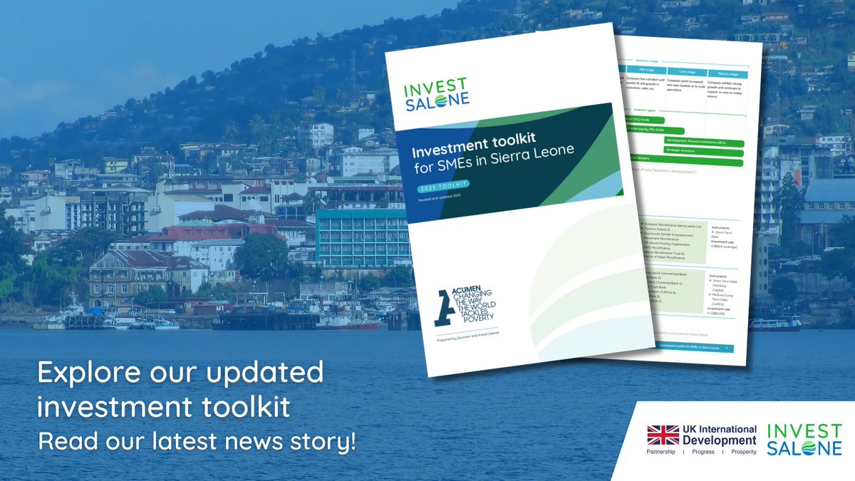 Discover the updated Investment Toolkit for SMEs in Sierra Leone, developed with Acumen, in our latest new story. 

Find out about new tools, checklists and guidance to boost investment readiness and attract capital. 📈 

ow.ly/Kg9r50W8Z3F