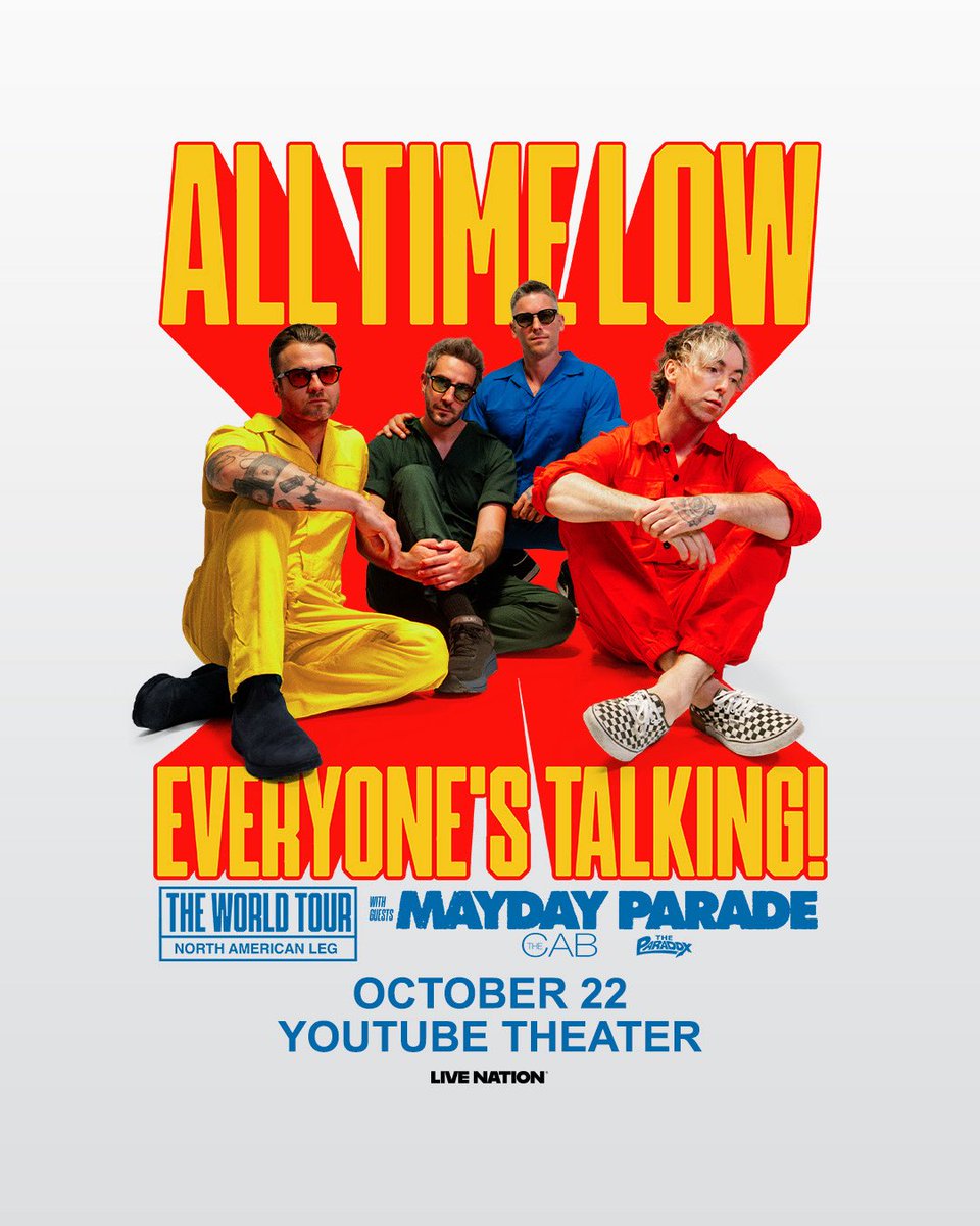 All Time Low is hitting #YouTubeTheater with their EVERYONE’S TALKING! TOUR on Oct. 22 . Tickets on sale Friday, June 20 @ 10am local.

Sign up to become a YouTube Theater Insider to gain access to the venue pre-sale: youtubetheater.com/contact-us/sig…