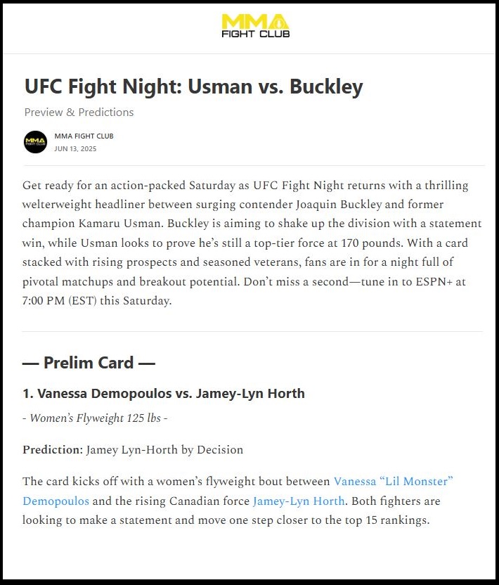 MMAFightClub6's tweet photo. ๐ฐUFC Fight Night: Buckley vs. Usman
The preview & predictions newsletter for this weekends UFC card is now available. Link below:
https://t.co/xwYTaLNpwS
#ufcfightnight
#ufcatlanta
#ufcgeorgia https://t.co/Y4icRfTlwZ