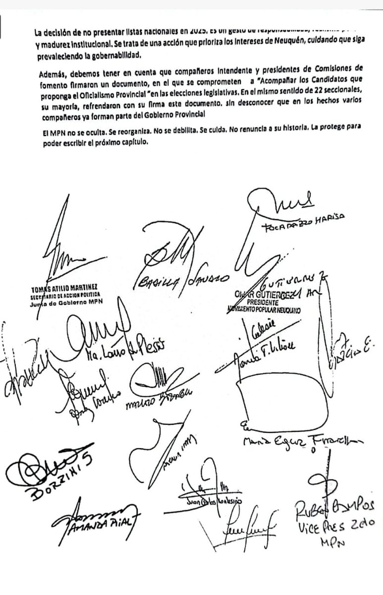 El MPN se baja de las elecciones nacionales. Lo que se sabía, ahora se confirma con una resolución de la Junta del partido.