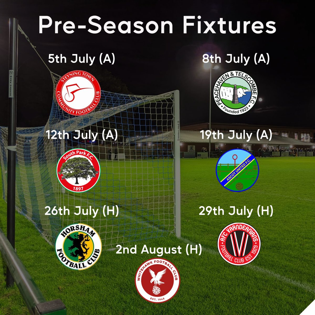 A slight change to our preseason fixtures with neighbours and <a href="/IsthmianLeague/">The Pitching In Isthmian League</a> league Champions <a href="/HorshamFC/">Horsham F(C)</a> now visiting us on 26th July 3pm ko.