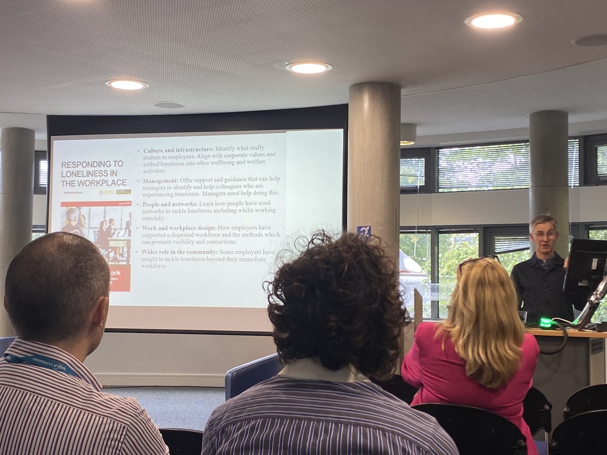 Fantastic to hear Simon from our BASIL research team speak at @YorkIdeas last night for #LonelinessAwarenessWeek! He shared how our work on reducing loneliness in older adults is now helping us tackle #LonelinessAtWork #MentalHealth