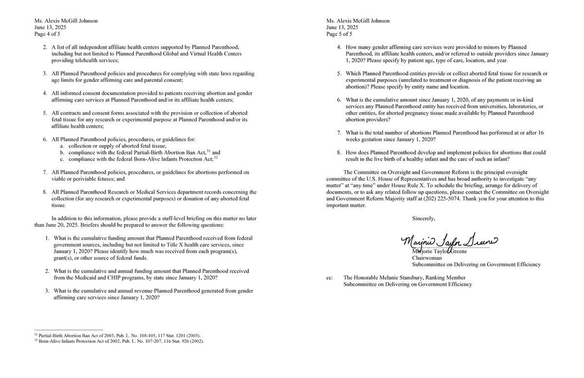 📃 Read the letter to the President and CEO of Planned Parenthood: