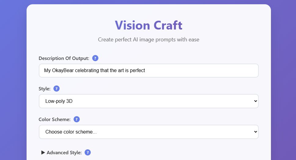 With the AI art taking over NFTs and timelines, I thought it would be a cool idea to have a tool to help generate prompts!

With this in mind, introducing Vision Craft!