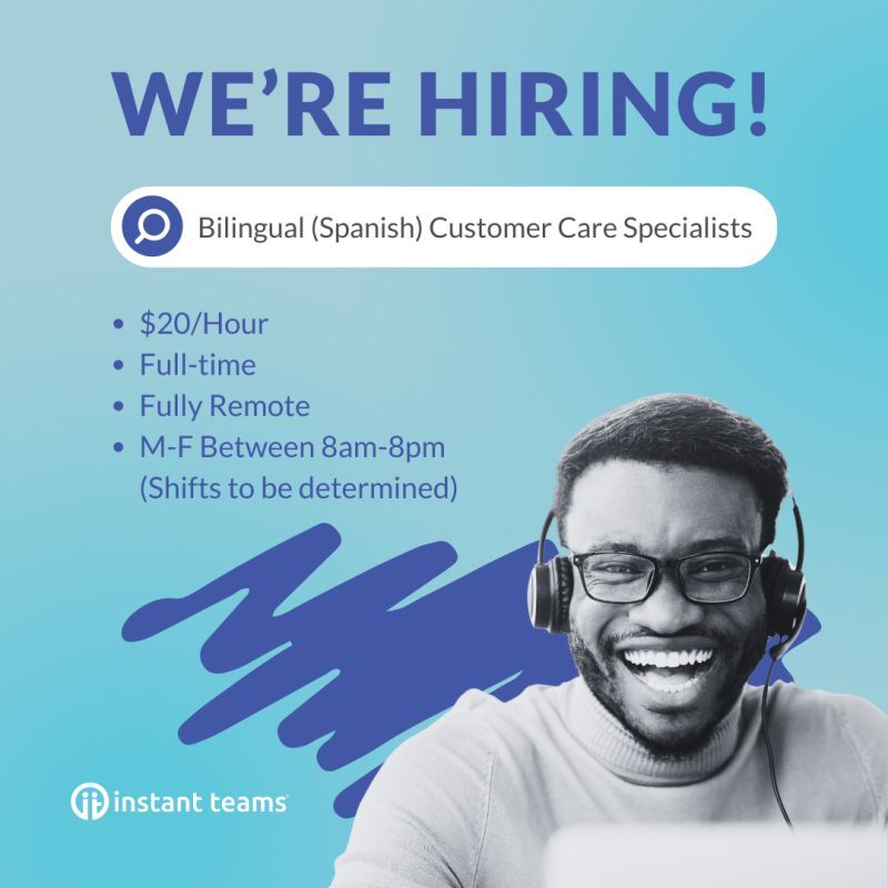 🔥Hot Jobs Alert: Remote Opportunities That Move With You! 🔥Instant Teams is hiring! Swipe to see this week's hottest opportunities!
Apply today: hubs.la/Q03rJWPS0 
#NowHiring #RemoteWork #CX #Sales #HR #Technology #Bilingual #CustomerCare #MilitarySpouses #InstantTeams