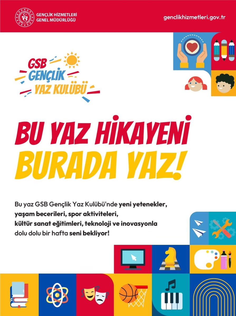 Bu yaz hikayeni #buradayaz 
Bu yaz GSB Gençlik Yaz Kulübü'nde dolu dolu bir yaz seni bekliyor!