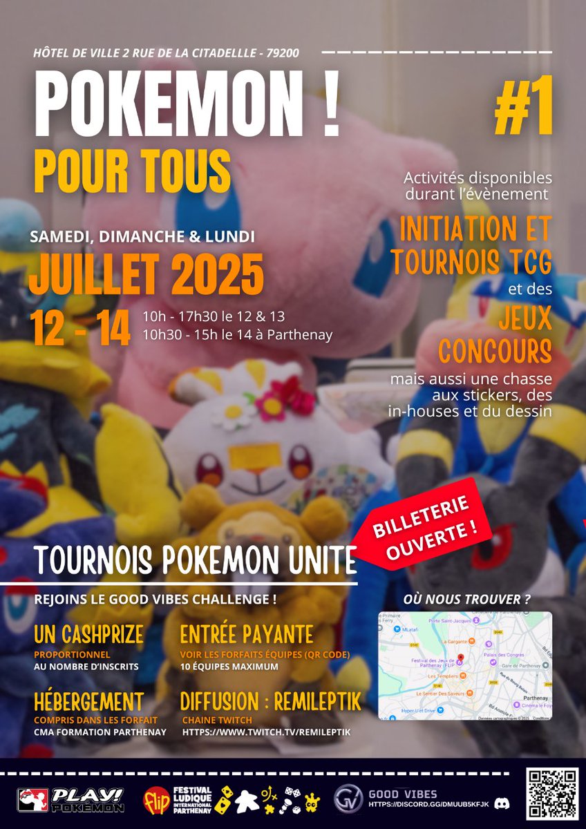 GOOD VIBES E-SPORT (@good_vibes_e) on Twitter photo 🔥Le Good Vibes Challenge
Votre tournoi #PokemonUnite, streamer par @Remileptik arrive à grand pas au <a href="/FLIP_Festival/">FLIP Festival</a> !
📍Parthenay | 📅12-14 juillet
🏆10 équipes, format chill avec cashprize💸
📲Infos & inscriptions sur le Discord : discord.gg/HDzG8rXk 🔥Le Good Vibes Challenge
Votre tournoi #PokemonUnite, streamer par @Remileptik arrive à grand pas au <a href="/FLIP_Festival/">FLIP Festival</a> !
📍Parthenay | 📅12-14 juillet
🏆10 équipes, format chill avec cashprize💸
📲Infos & inscriptions sur le Discord : discord.gg/HDzG8rXk