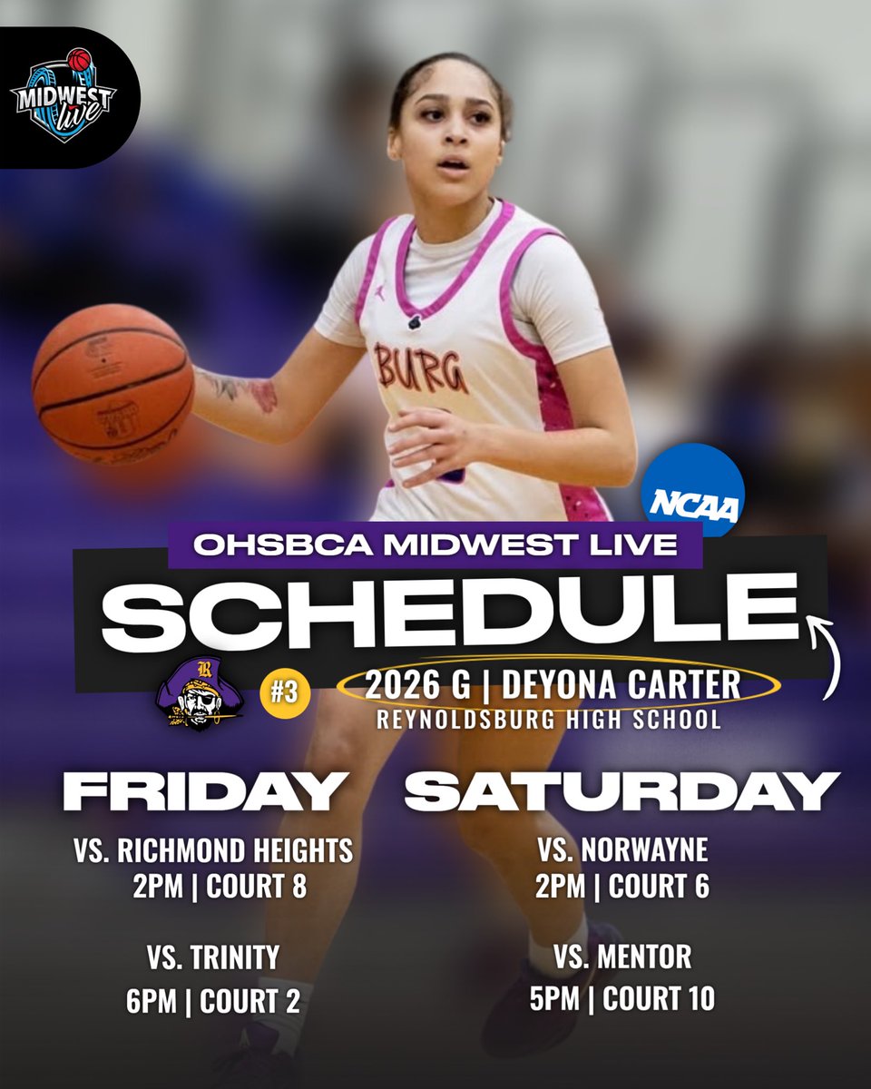 🗣️🗣️🗣️ Excited to play at Midwest Live this weekend!! Coaches, here is our schedule!! #RaidersUp #LivePeriod
