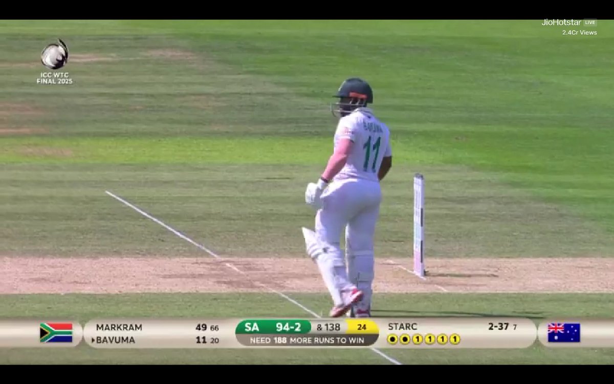 🚨 WTC 2025 FINAL AT LORD's 🚨

- South Africa needs 188 runs.
- Australia needs 8 wickets.
- Markram rock solid with 49*.

A thrilling finish coming at the home of Cricket.