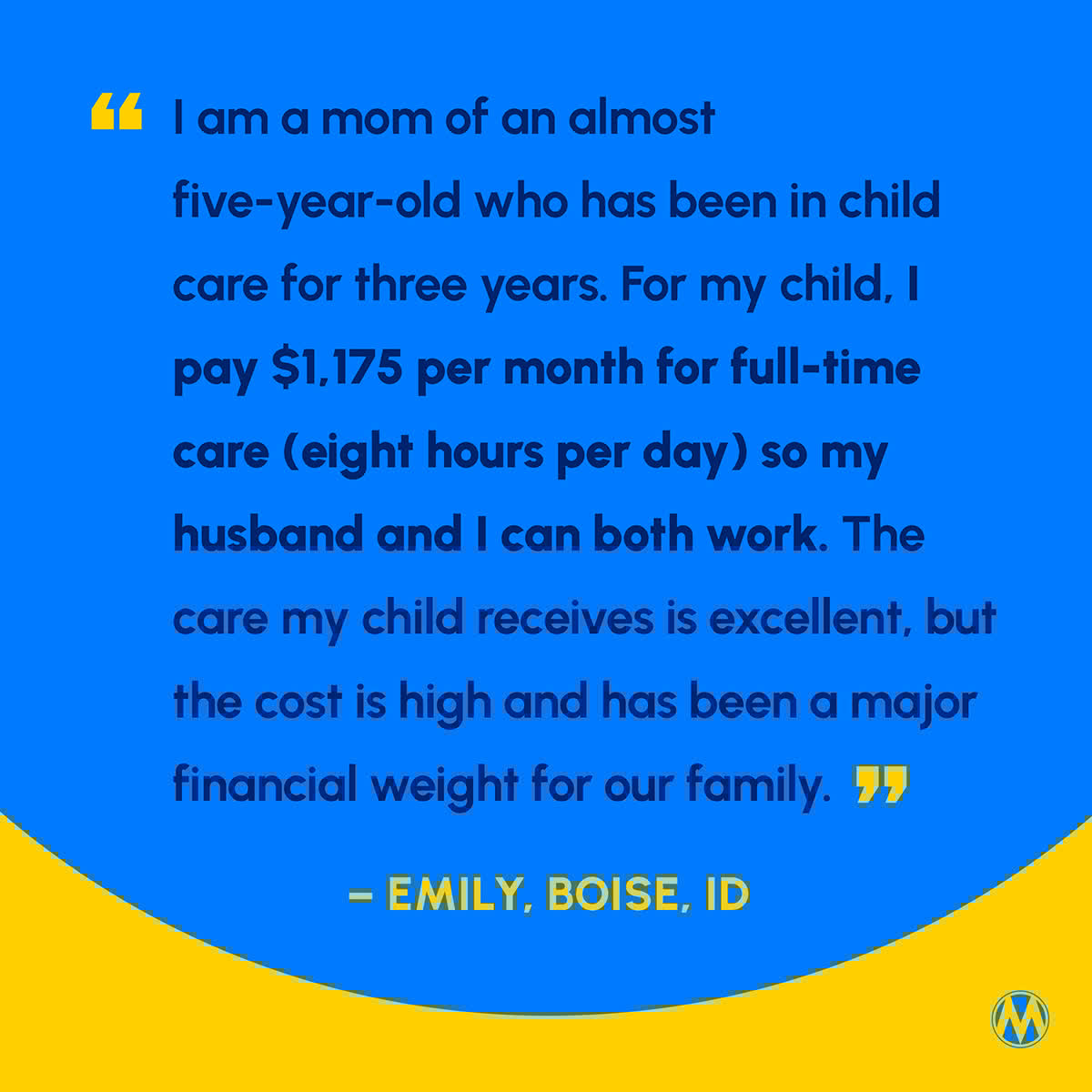 Moms like Emily share the challenges of supporting a family while handling the high costs of #ChildCare. Child care has been in crisis for decades, and now, Republicans are trying to pass a budget &amp; tax bill that threatens child care funding.

Share your child care story!