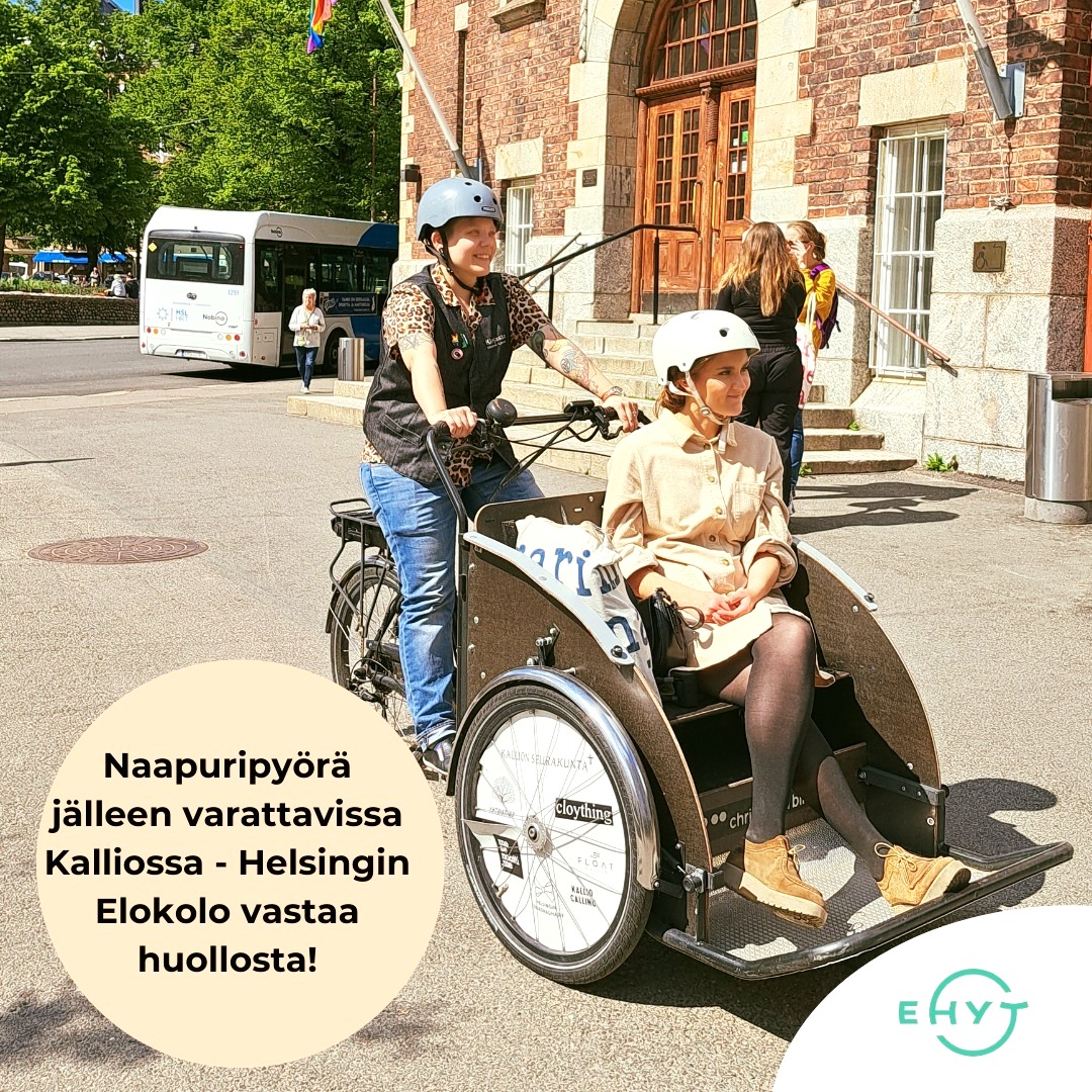 Hei #Kallio!

#Naapuripyörä on täällä taas! 
Varauskalenteri löytyy osoitteesta: bit.ly/naapuripyora

Yksi varausaika on 1 tunnin. Jos tarvitset Naapuripyörää pidemmäksi aikaa, tee varaus myös seuraaviin varausaikoihin.

#Yhteisöllisyys #KallionKirjasto
<a href="/EHYTry/">EHYT ry</a>