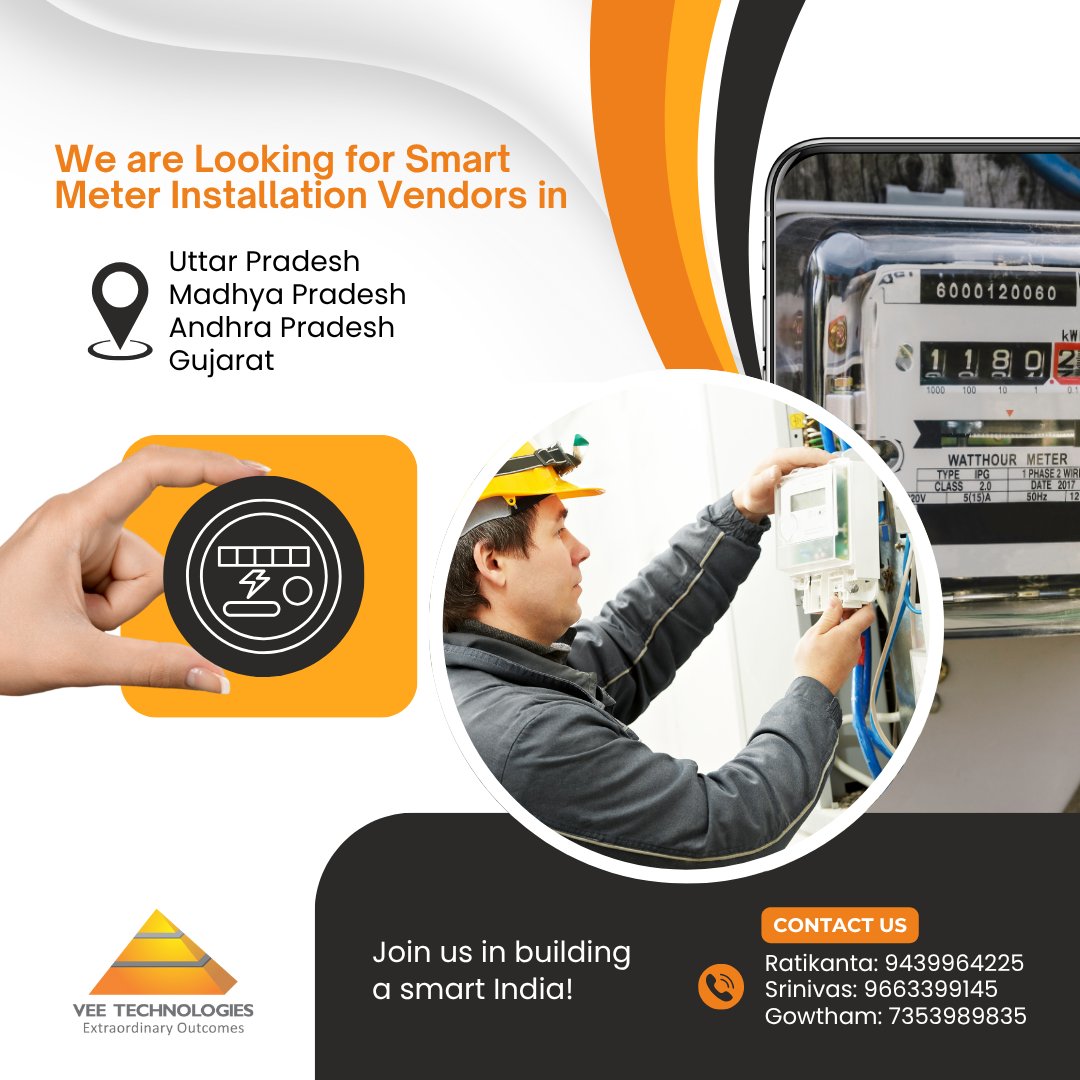 We are expanding our Smart Meter Installation network! Vee Technologies is looking for reliable, experienced vendors to partner with us on smart meter installations in the above-mentioned locations.

veetechnologies.com/industries/ele…