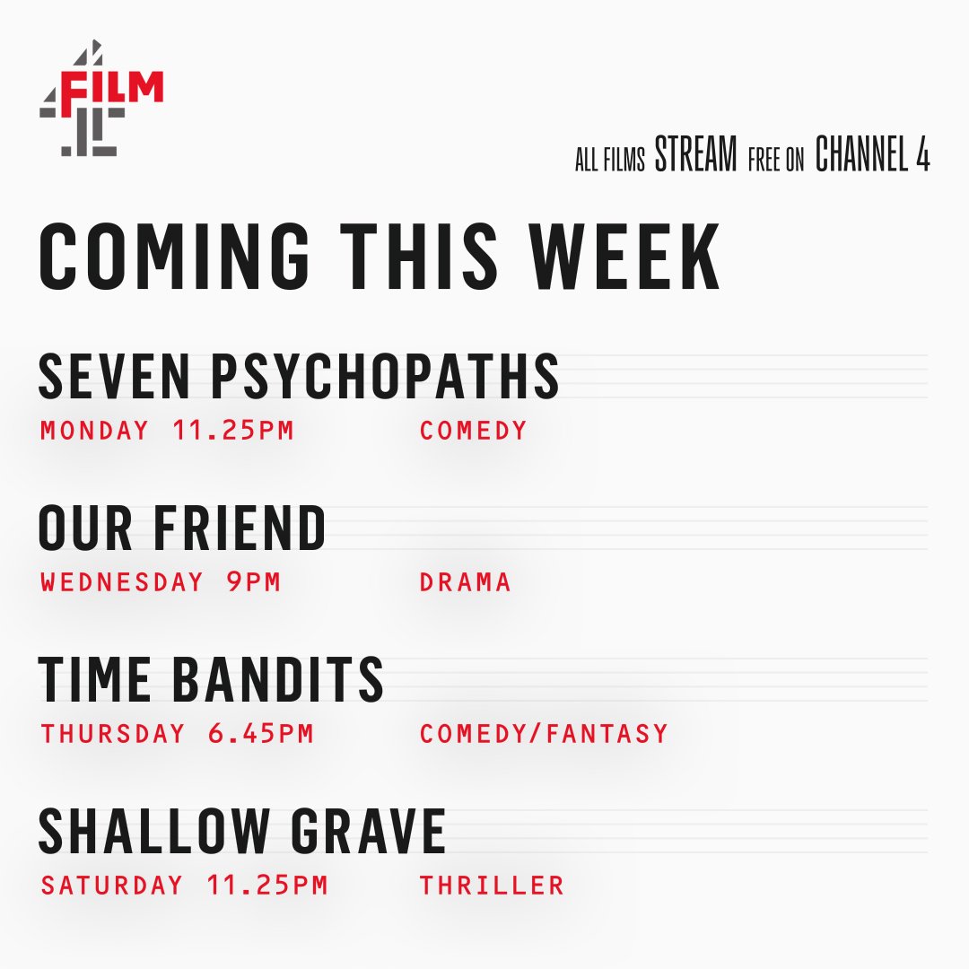 Great films to watch live and stream on Film4 for the week ahead.